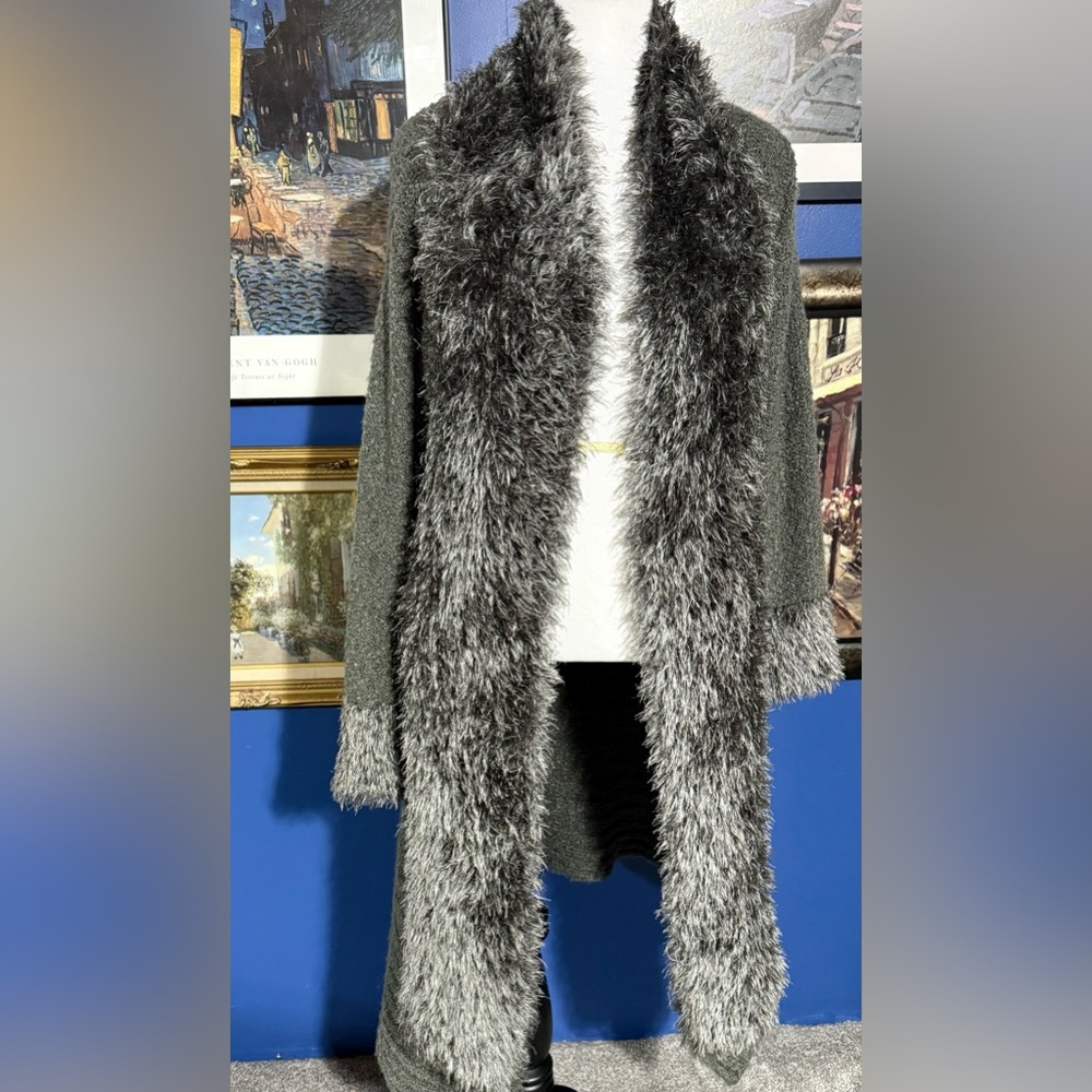 Noelle Gray Faux Fur Trim Coat